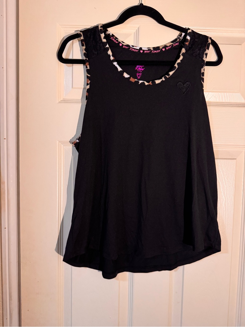 Betsey Johnson Black Tank Top with Leopard Trim Medium